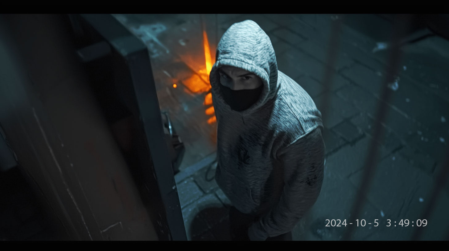 Security camera footage of potential intruder